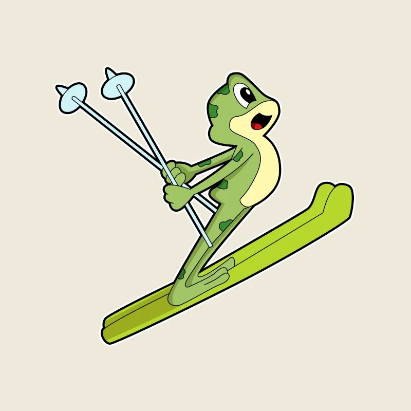 Grenouille comme sauteur à ski avec des skis