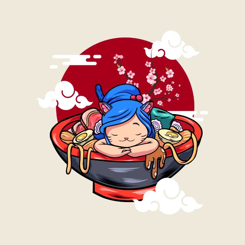 Drôle de chat endormi Ramen Chaton mignon