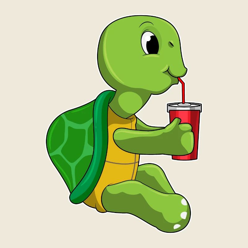 Schildkröte mit Trinkbecher mit Strohhalm