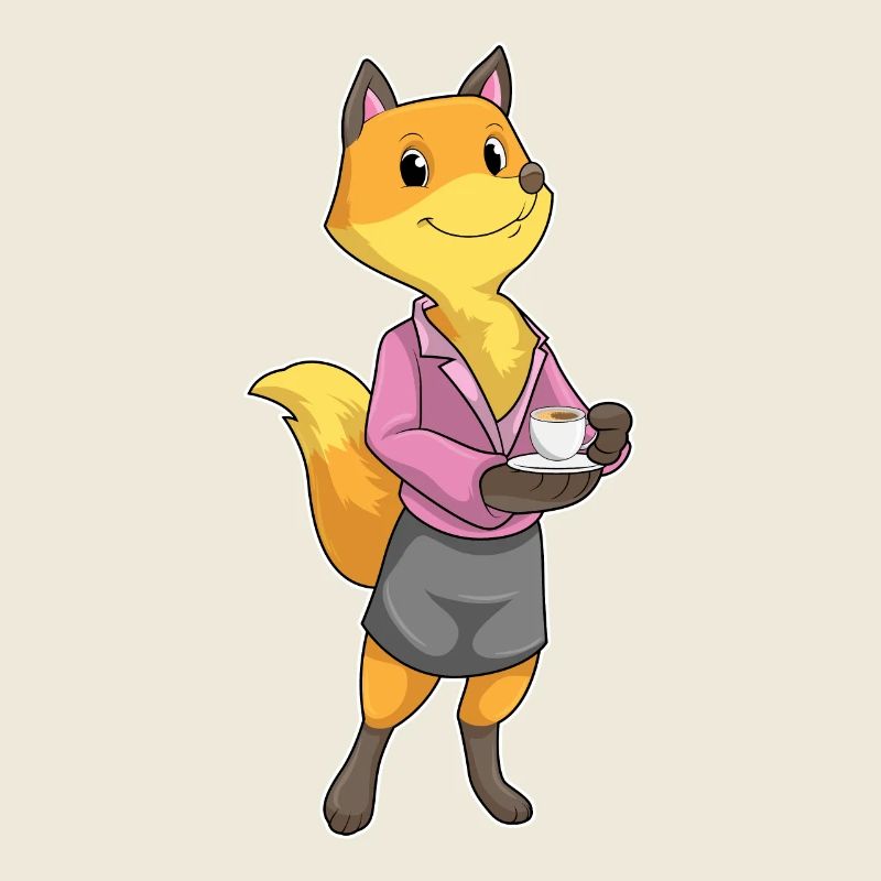 Fuchs en secrétaire avec une tasse de café