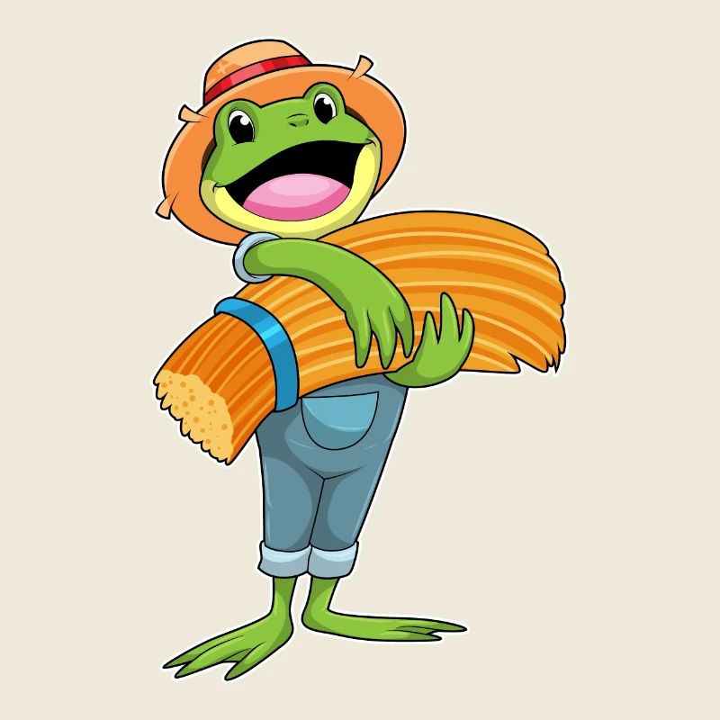 Frog as a farmer with straw