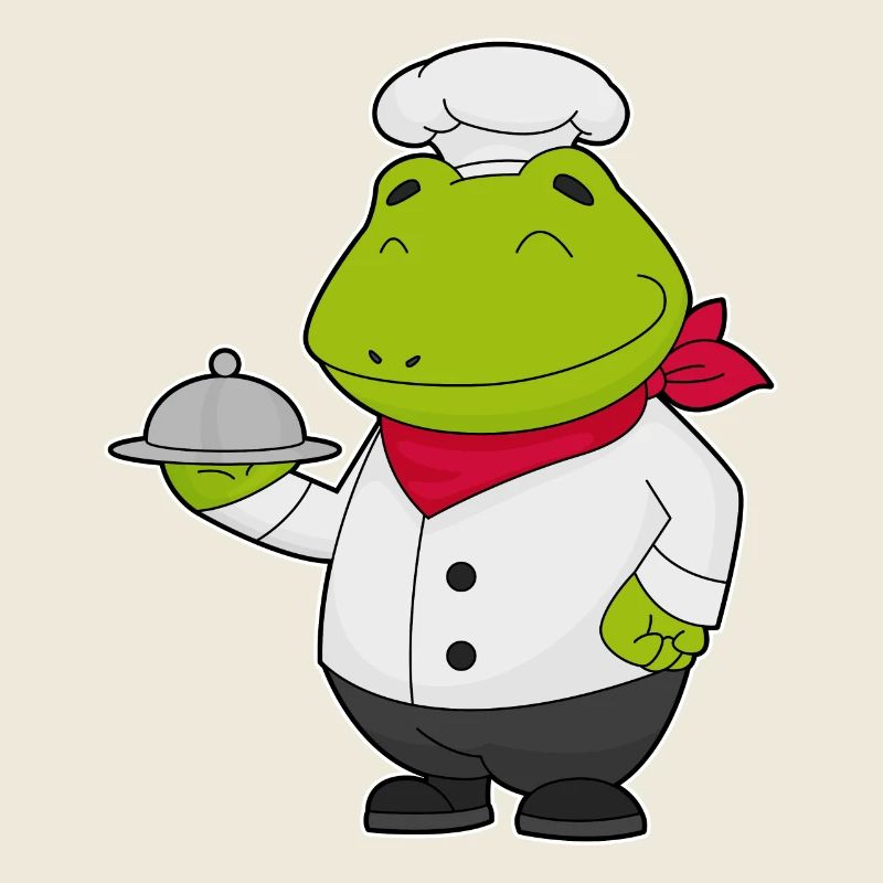 Frosch als Koch mit Servierteller