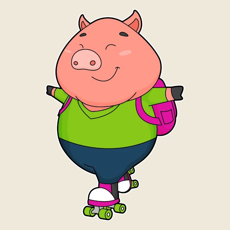 Pig skating with roller skates