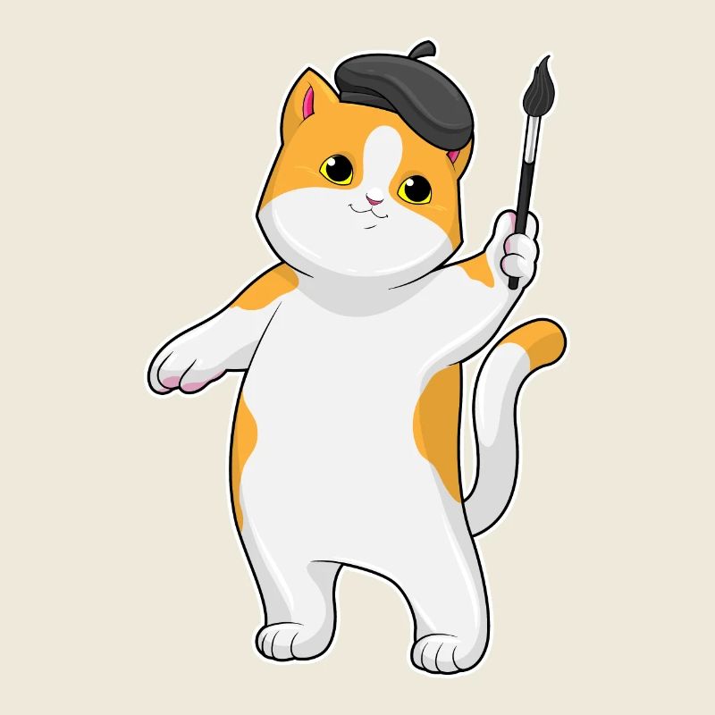 Chat comme un peintre avec un pinceau