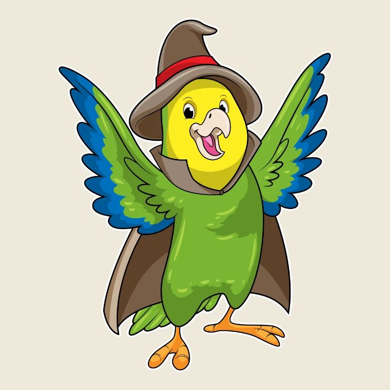 Perroquet en magicien avec un chapeau