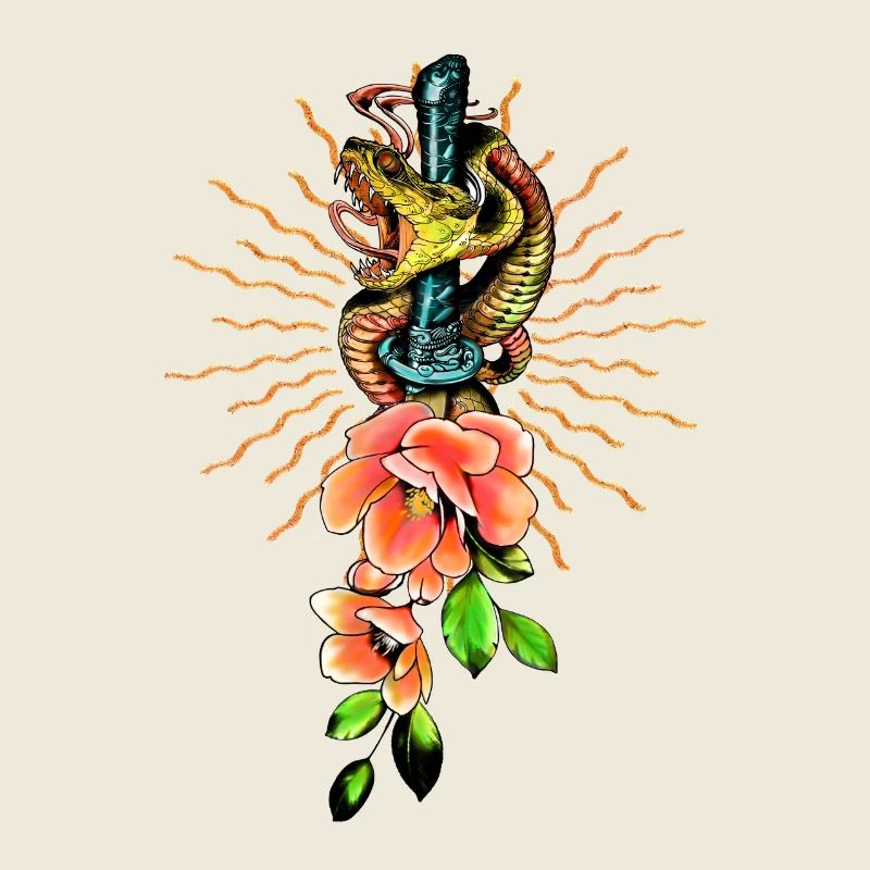 Superbe serpent avec des fleurs.