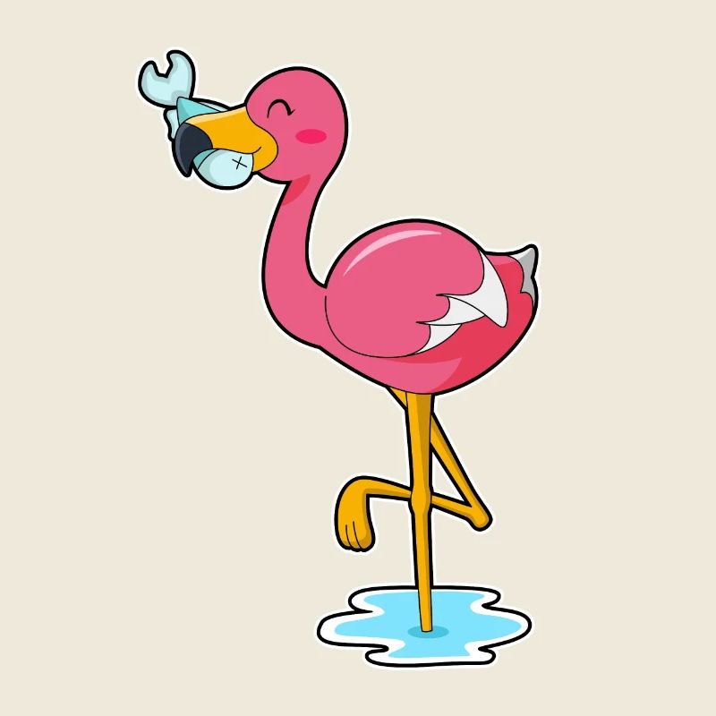 Flamant rose au poisson