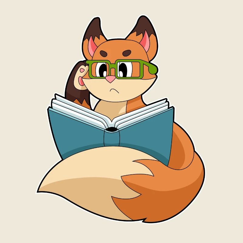 Fox as a nerd with book & glasses