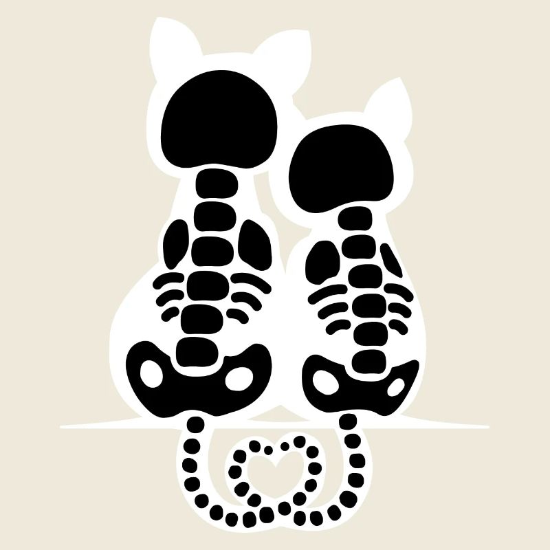 Effrayant Mignon Chat Squelette Bones Heart Tail Halloween