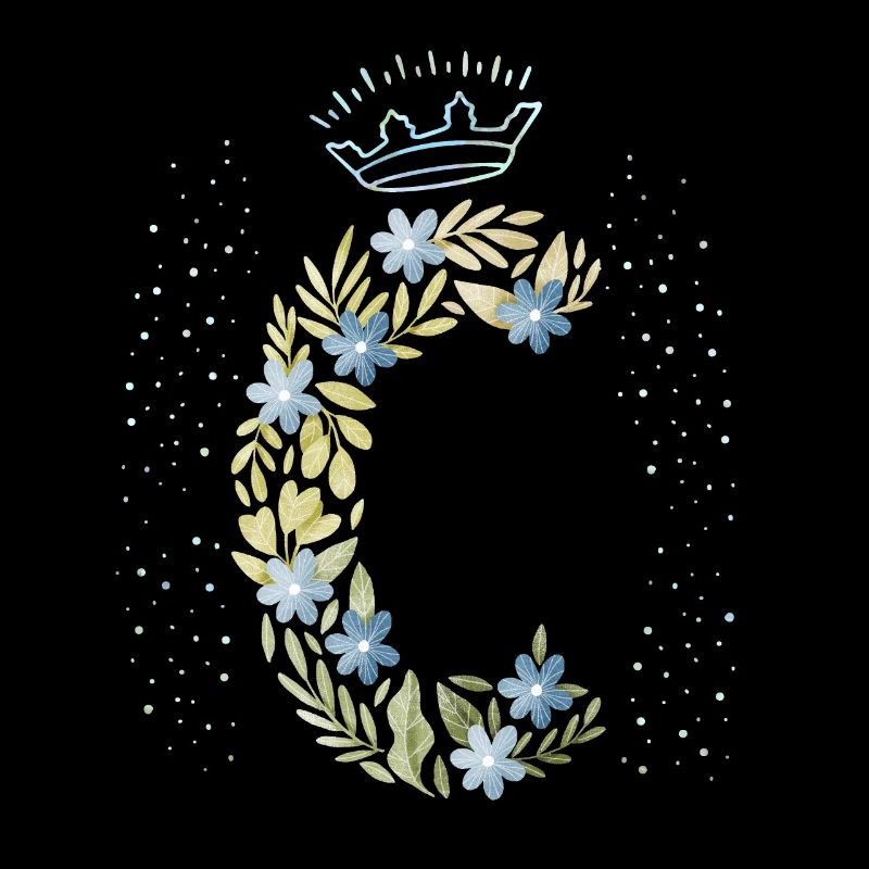 Monogramm Buchstabe C mit Krone, florales Ornament