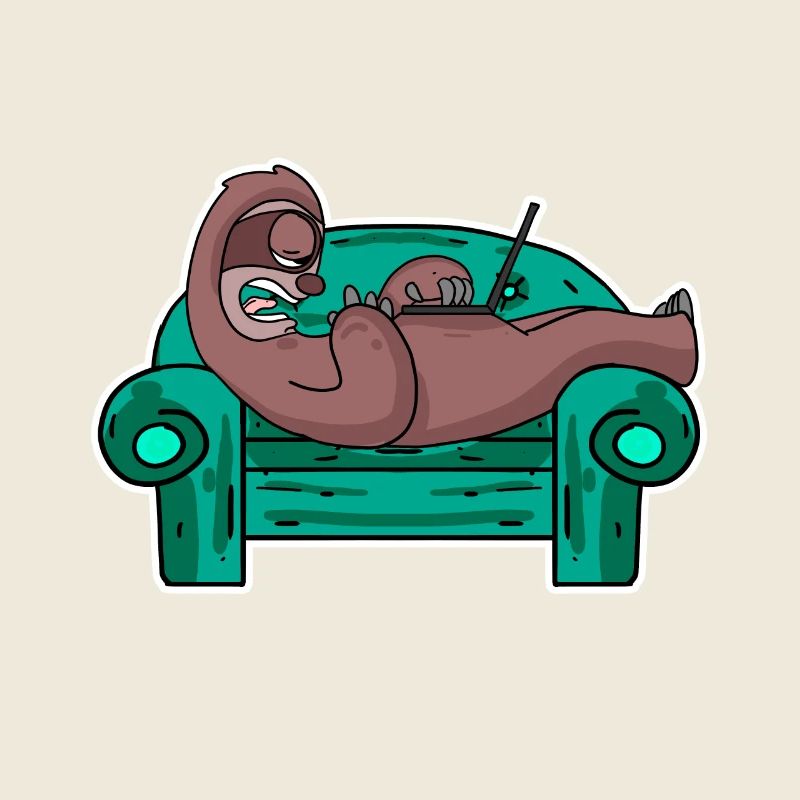 Faultier auf Sofa Laptop Mitarbeiter