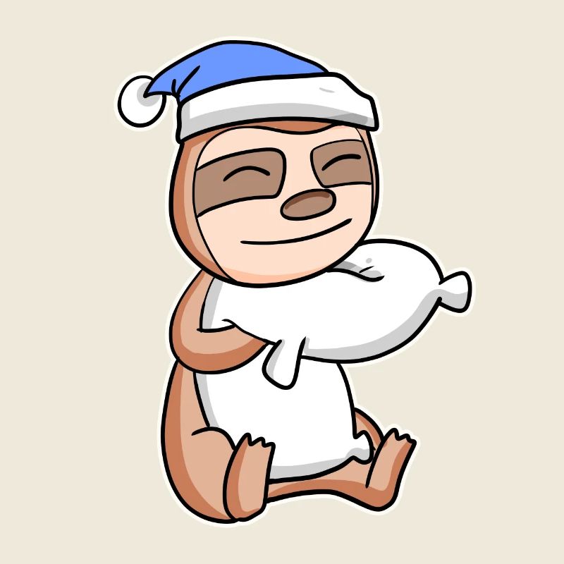 Sloth with pillow and sleeping cap