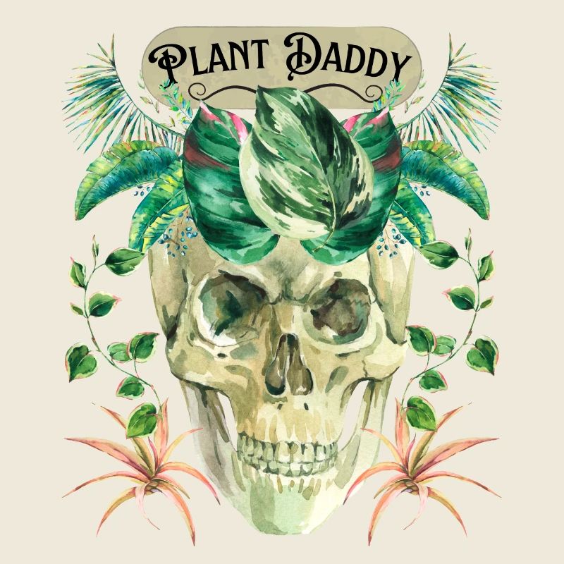 Funny skull, plant daddy with green plants