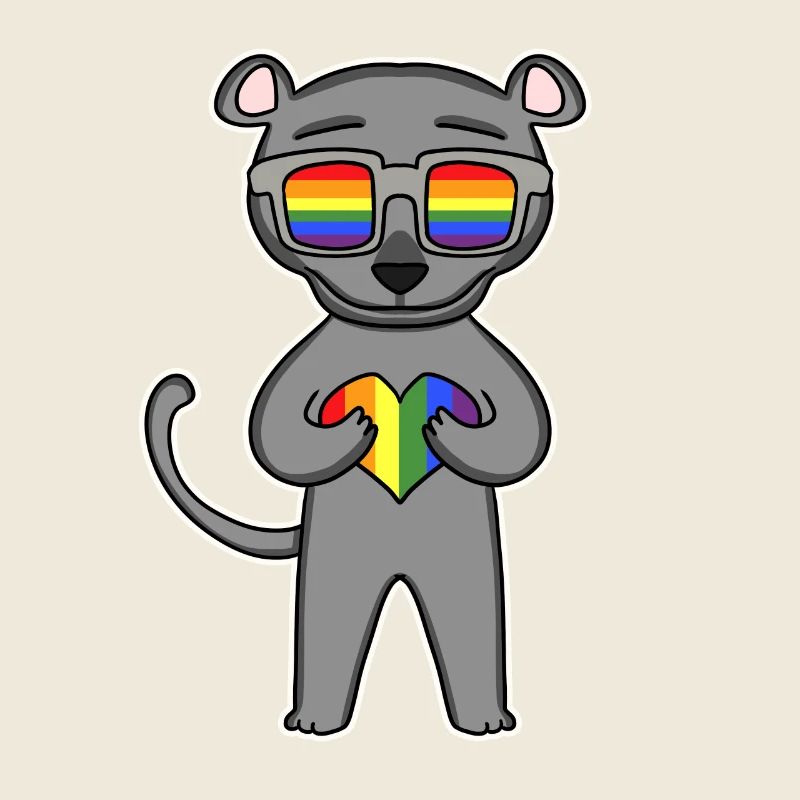 Regenbogen - Schwarzer Panther mit Brille und Herz