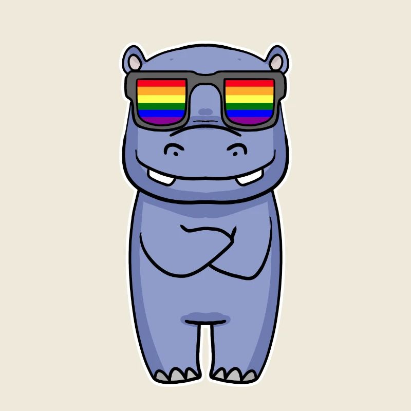 Arc-en-ciel - Hippopotame avec lunettes