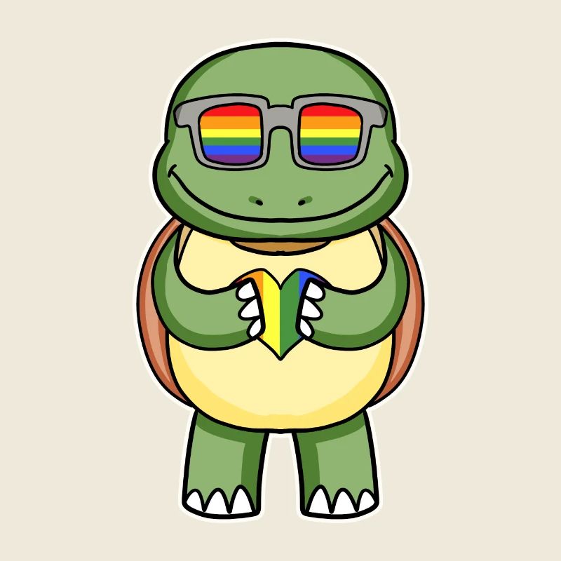 Rainbow - Turtle with glasses and heart