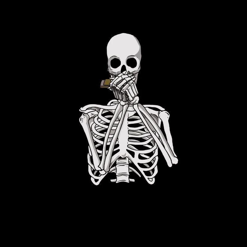 Skeleton plays harmonica