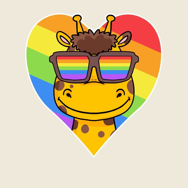 Regenbogen - Giraffe mit Brille und Herz
