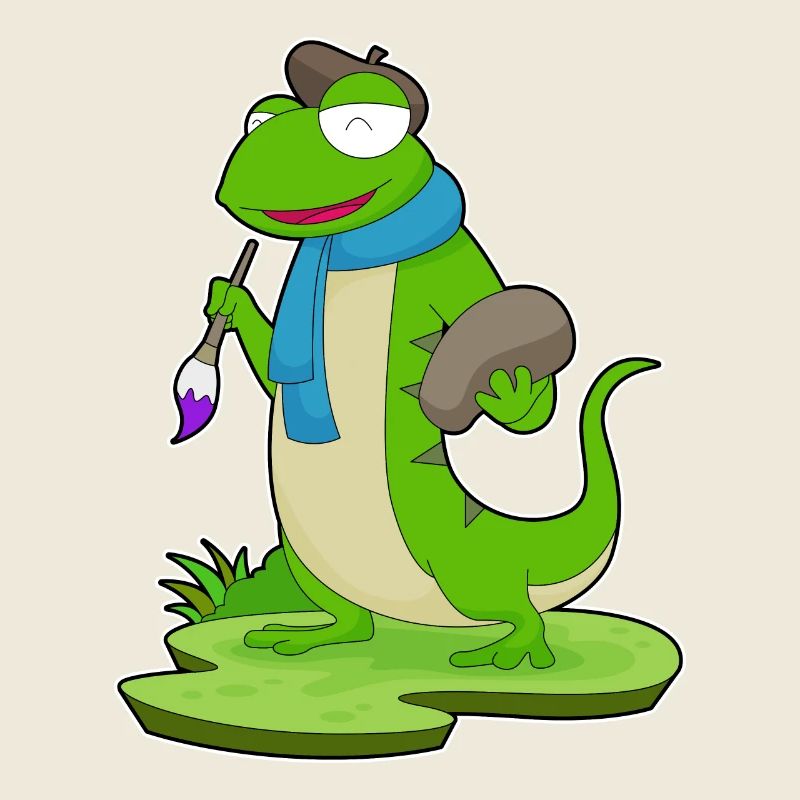 Lizard Painter Brush Painting