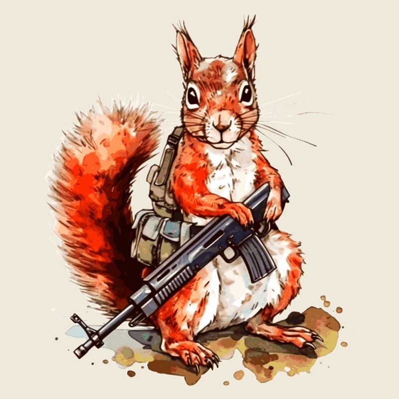 Squirrel with machine gun is armed