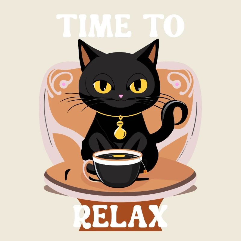 Entspannte Katze mit Teetasse