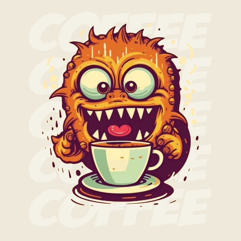 Kaffeemonster mit Schriftzug