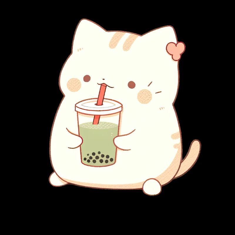 Boba and Cats Cat Drinking Bubble Tea Anime