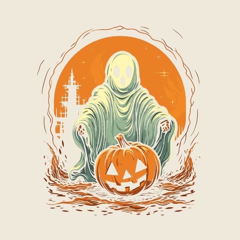 fantôme effrayant avec citrouille scène de nuit d’Halloween