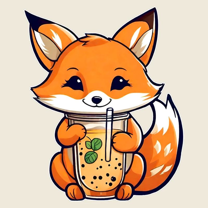 Cute Fox with Bubble Tea