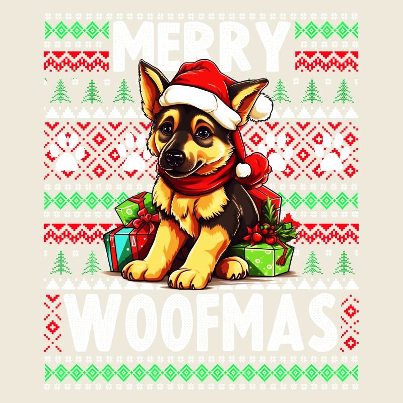 Niedlicher Deutscher Schäferhund Weihnachtsdesign - Merry