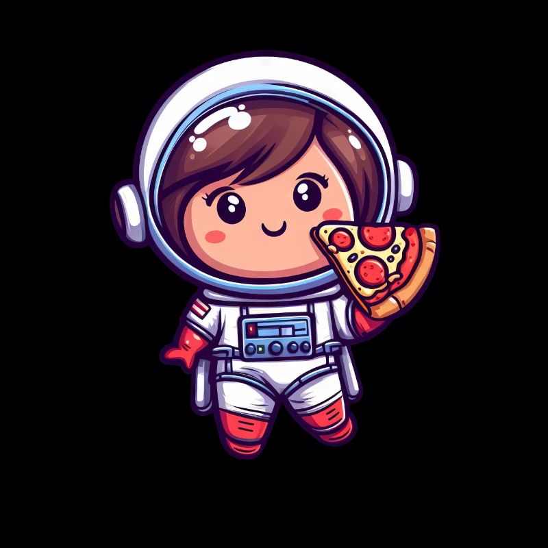 Fille astronaute avec pizza