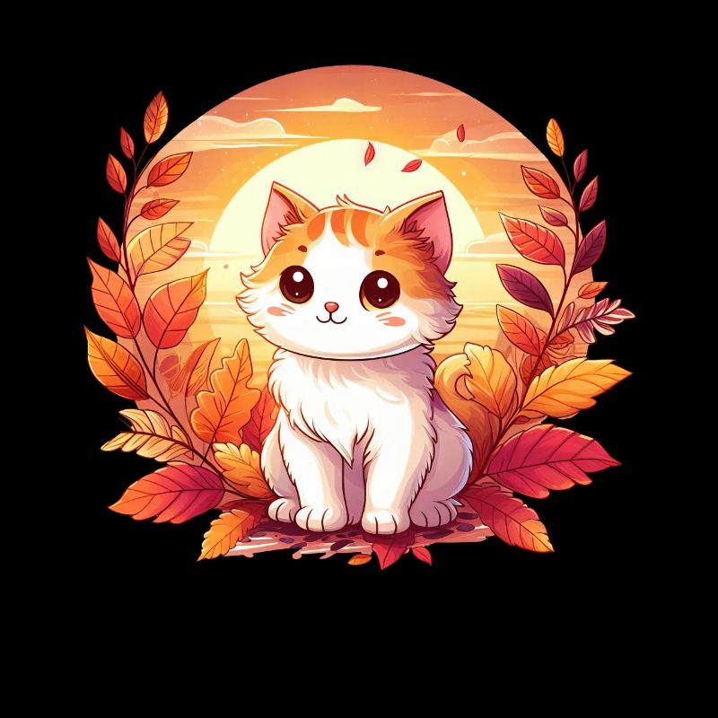 Chat d’automne sur feuillage coloré: un relaxant et