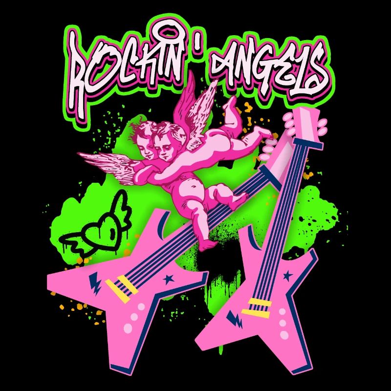 Rock-n-Roll Engel mit E-Gitarre Grunge Stil Spruch