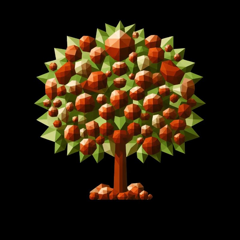 Un châtaignier à feuilles caduques dans un style polygonal
