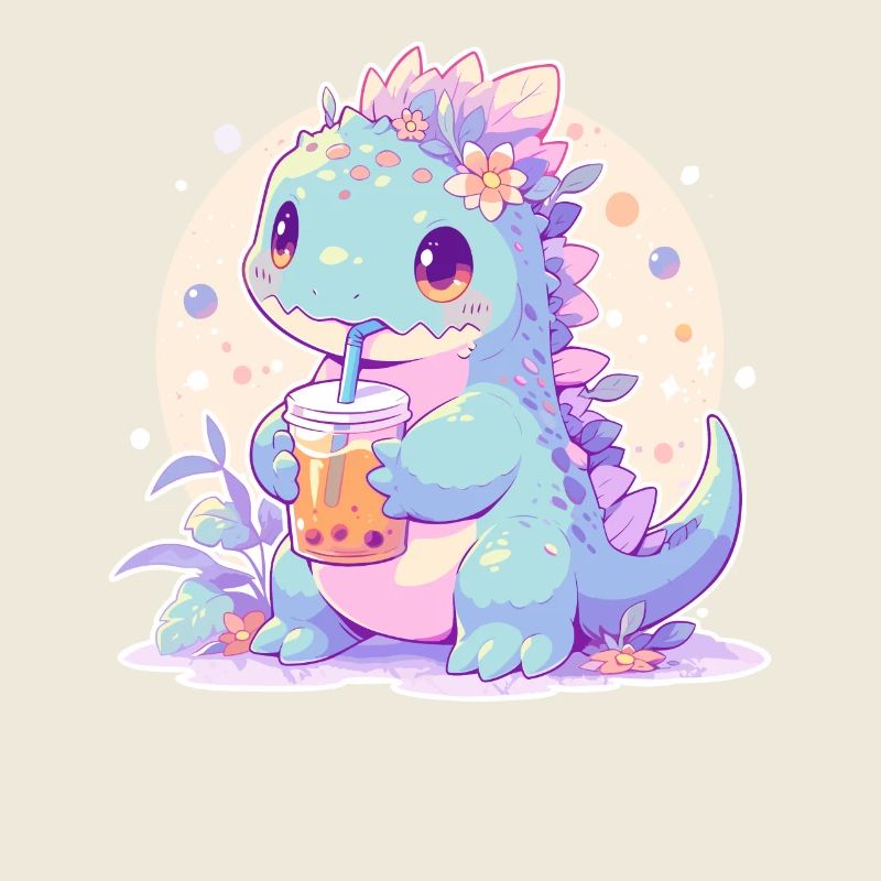 Kawaii Dinosaure Boissons Boba Bubble Tea Chibi