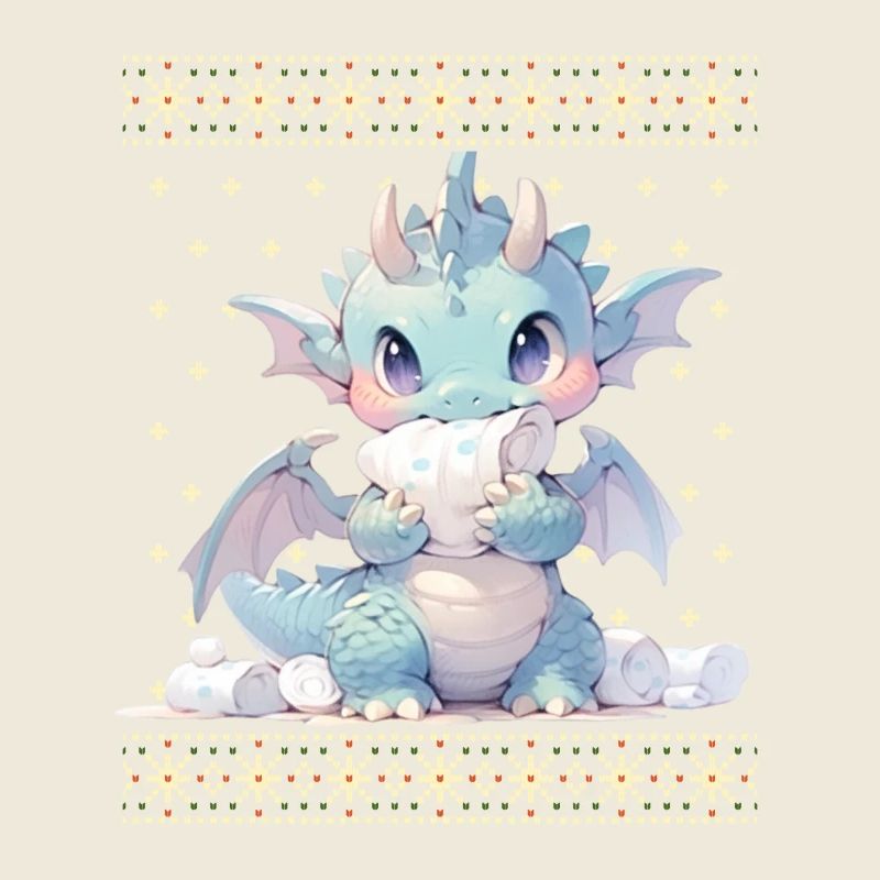 Dragon kawaii dans le style pull de Noël moche