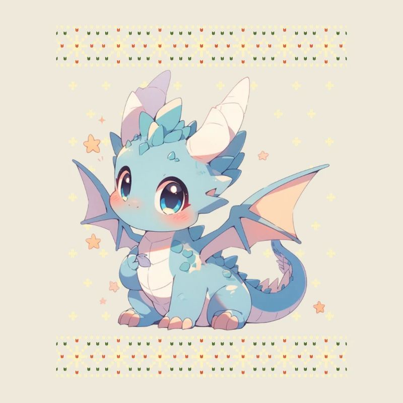 Dragon kawaii dans le style pull de Noël moche