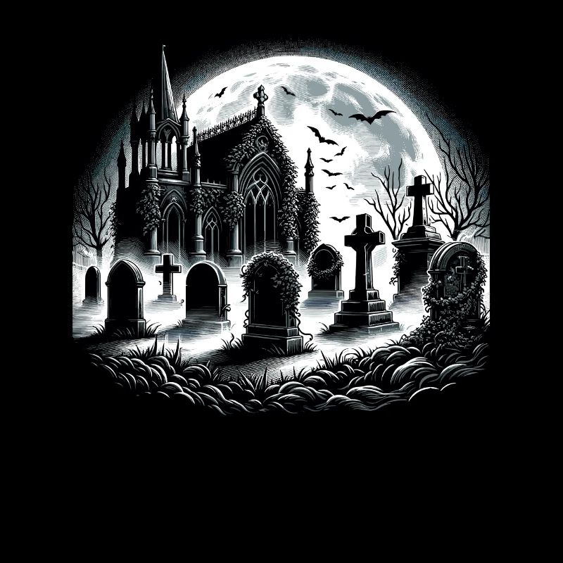 Cimetière gothique au clair de lune : scène de nuit étrange
