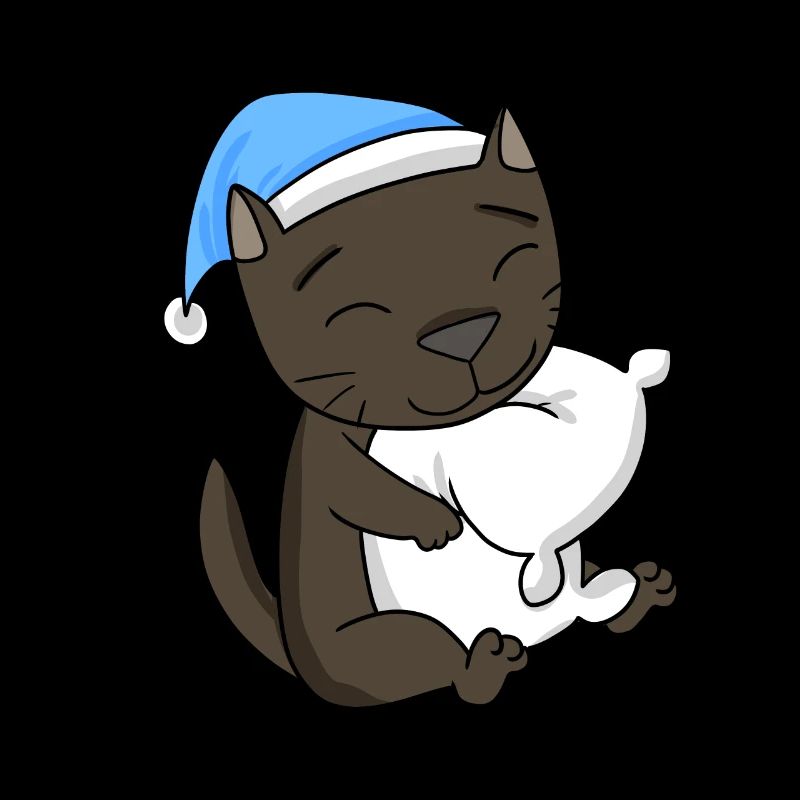 Sleeping Tired - Cat with Pillow and Sleepy Cap