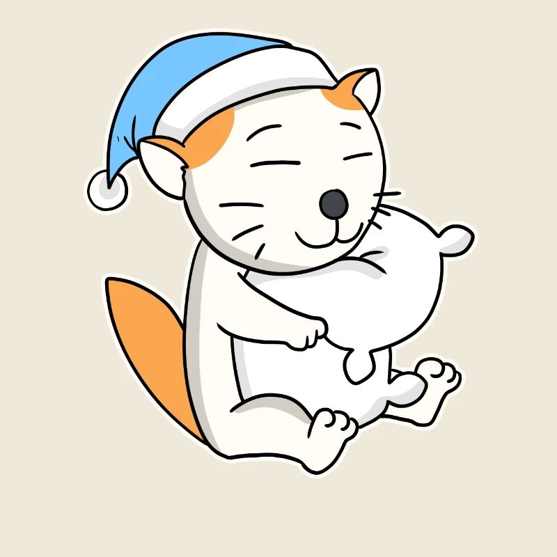 Sleeping Tired - Cat with Pillow and Sleepy Cap