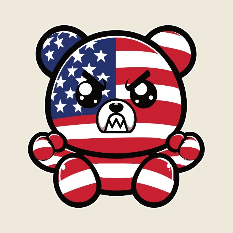 Angry bear cloured as American flag
