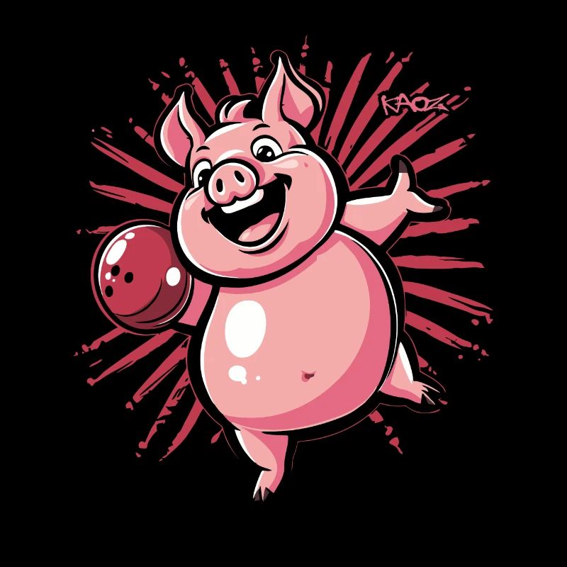 Un joyeux cochon qui joue au bowling