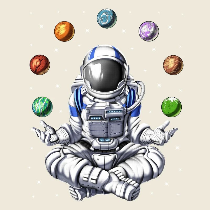 Astronaute jonglant avec les planètes spatiales