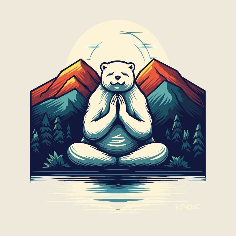 A meditating polar bear in nature