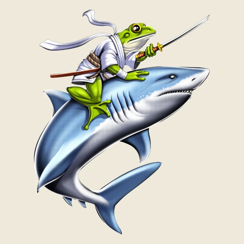 Frosch Samurai Ninja Reitender Hai