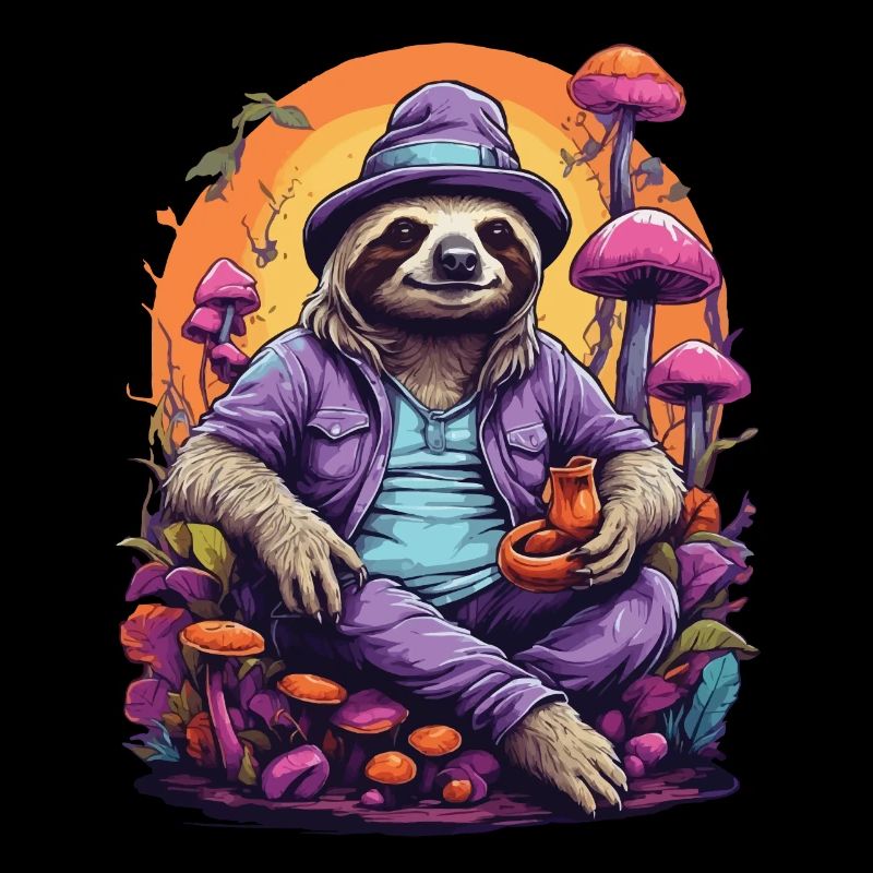 Sloth Psychedelic Art Goa Trance Forest Mushrooms