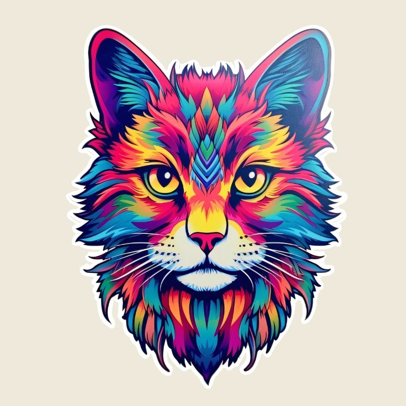 Katze psychedelisch bunt illustriert