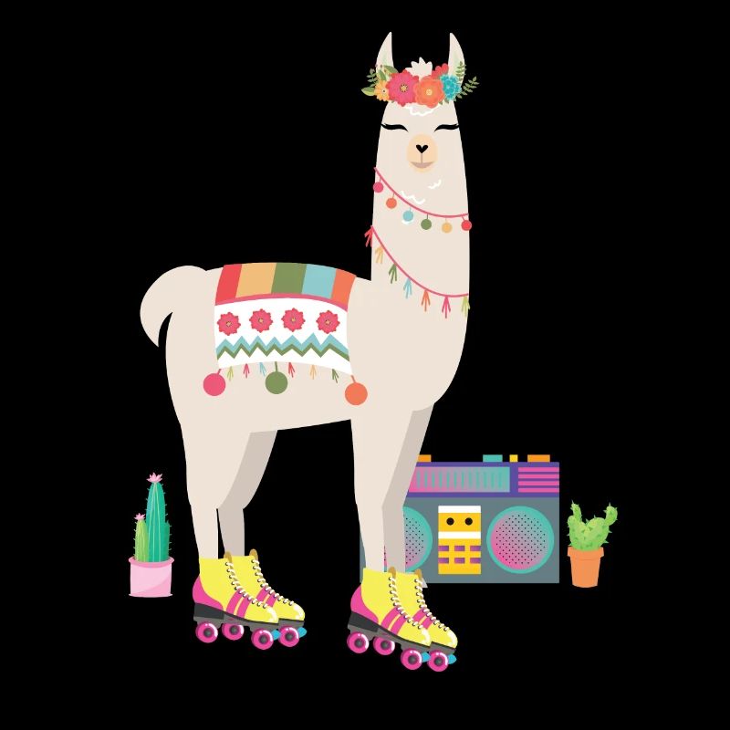 llama Roller Skate Derby Retro 70s 80s Cactus