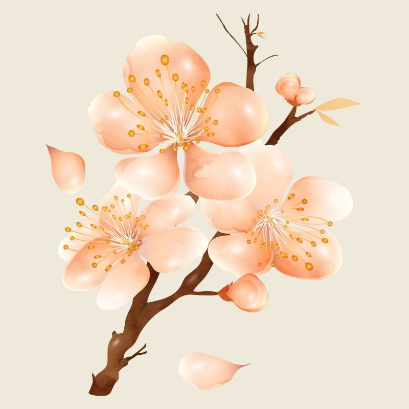 Branche de fleur de pêcher dans un ton pêche doux et velouté