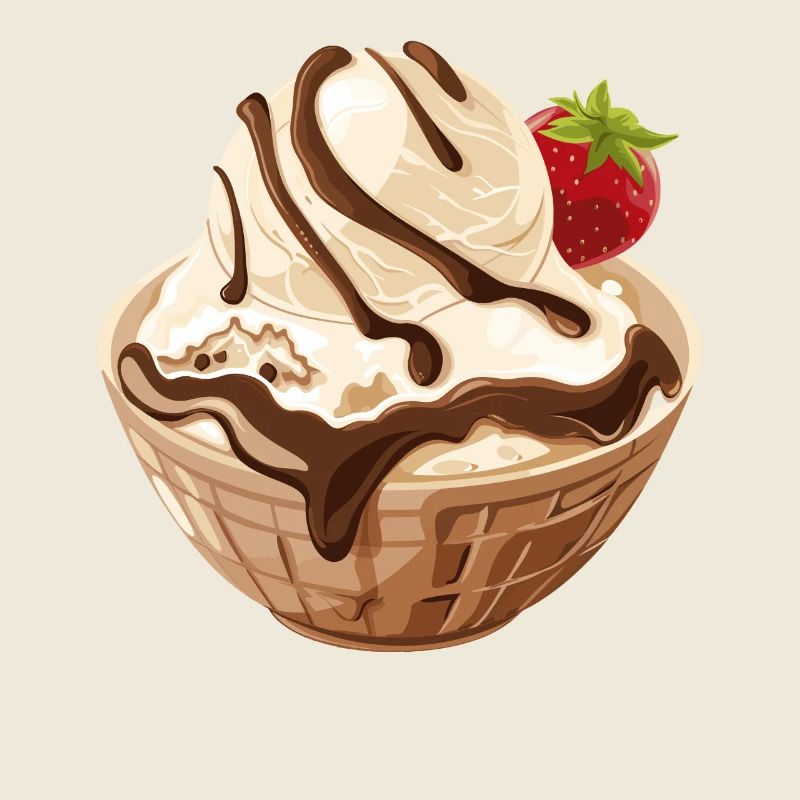 Vanilla ice cream with chocolate sauce